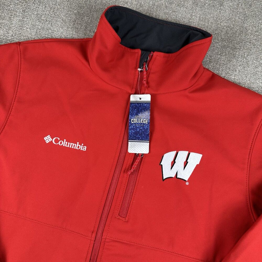 Columbia Wisconsin Badgers Jacket Mens M Red Softshell Full Zip NCAA Football